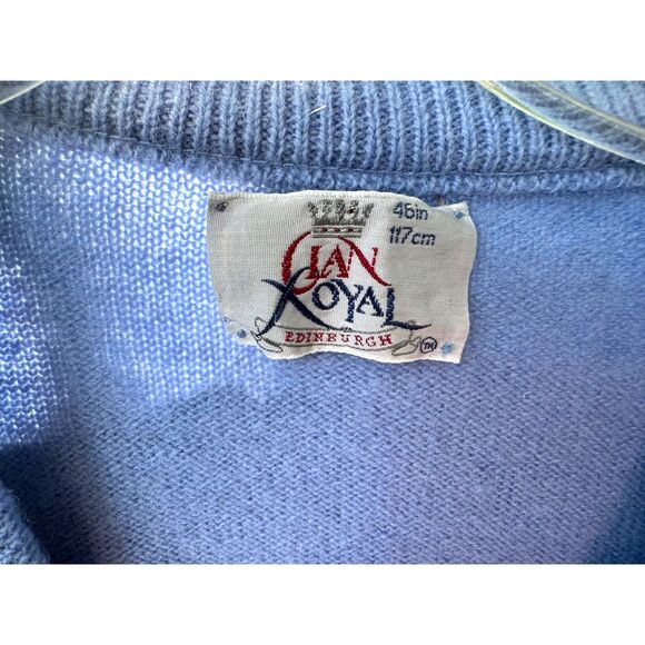 VTG Clan Royal Edinburgh Wool Blue Yellow Grey Argyle VNeck LS Sweater SZ EU 46 - Picture 3 of 7